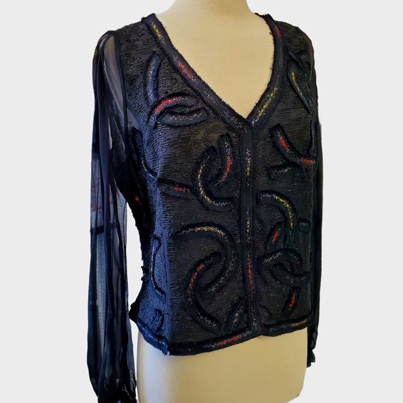 Lecoanet Hemant Paris 100% Silk Black Swirl Embroidered Crop Evening Jacket 44 M - Picture 2 of 13
